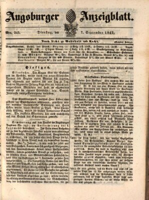 Augsburger Anzeigeblatt Dienstag 7. September 1847