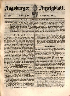 Augsburger Anzeigeblatt Mittwoch 8. September 1847