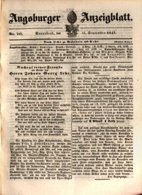 Augsburger Anzeigeblatt Samstag 11. September 1847