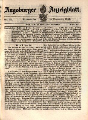 Augsburger Anzeigeblatt Mittwoch 15. September 1847