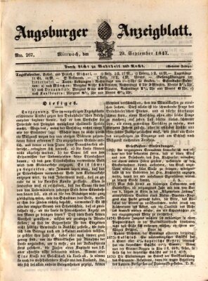 Augsburger Anzeigeblatt Mittwoch 29. September 1847