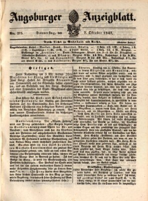 Augsburger Anzeigeblatt Donnerstag 7. Oktober 1847