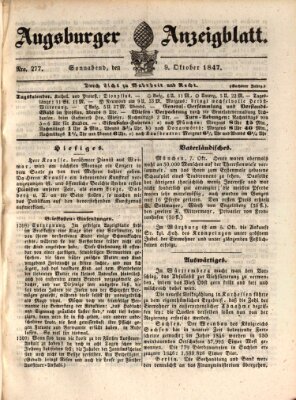 Augsburger Anzeigeblatt Samstag 9. Oktober 1847