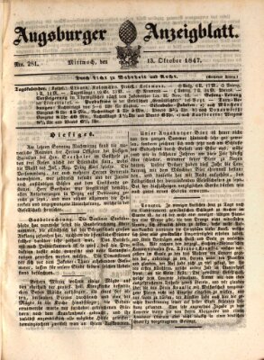 Augsburger Anzeigeblatt Mittwoch 13. Oktober 1847