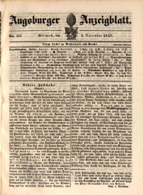 Augsburger Anzeigeblatt Mittwoch 3. November 1847