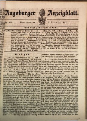 Augsburger Anzeigeblatt Samstag 6. November 1847