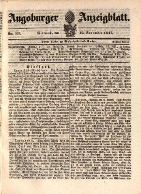 Augsburger Anzeigeblatt Mittwoch 10. November 1847