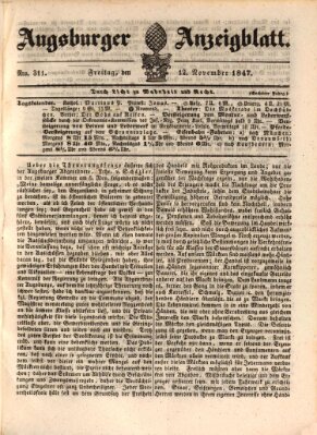 Augsburger Anzeigeblatt Freitag 12. November 1847