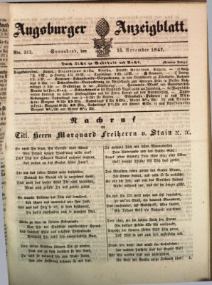 Augsburger Anzeigeblatt Samstag 13. November 1847