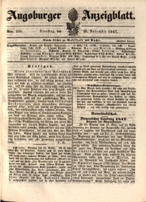 Augsburger Anzeigeblatt Dienstag 30. November 1847