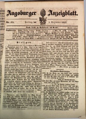 Augsburger Anzeigeblatt Freitag 3. Dezember 1847