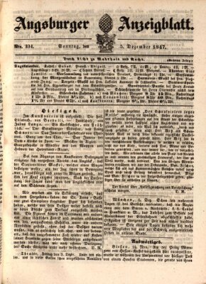 Augsburger Anzeigeblatt Sonntag 5. Dezember 1847