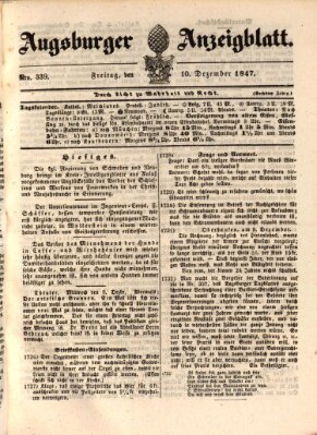 Augsburger Anzeigeblatt Freitag 10. Dezember 1847