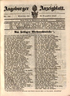 Augsburger Anzeigeblatt Sonntag 26. Dezember 1847