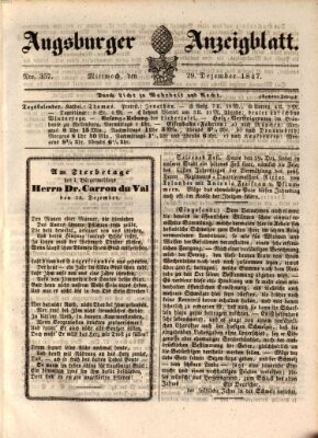 Augsburger Anzeigeblatt Mittwoch 29. Dezember 1847