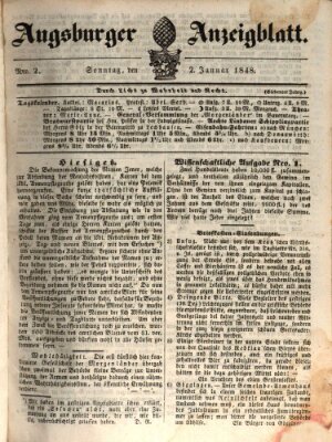 Augsburger Anzeigeblatt Sonntag 2. Januar 1848