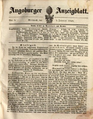 Augsburger Anzeigeblatt Mittwoch 5. Januar 1848