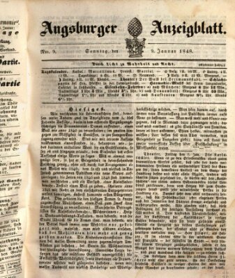 Augsburger Anzeigeblatt Sonntag 9. Januar 1848