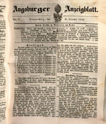 Augsburger Anzeigeblatt Donnerstag 27. Januar 1848