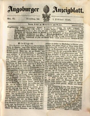 Augsburger Anzeigeblatt Dienstag 1. Februar 1848