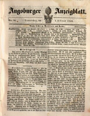 Augsburger Anzeigeblatt Donnerstag 3. Februar 1848