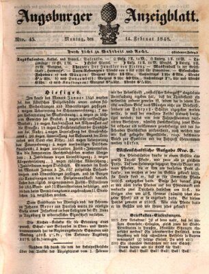 Augsburger Anzeigeblatt Montag 14. Februar 1848