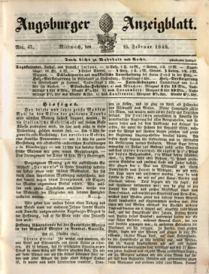 Augsburger Anzeigeblatt Mittwoch 16. Februar 1848