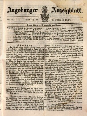 Augsburger Anzeigeblatt Montag 21. Februar 1848