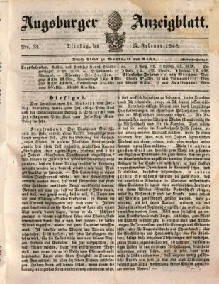 Augsburger Anzeigeblatt Dienstag 22. Februar 1848