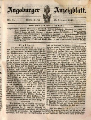 Augsburger Anzeigeblatt Mittwoch 23. Februar 1848