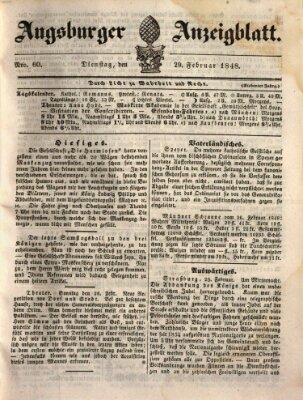 Augsburger Anzeigeblatt Dienstag 29. Februar 1848