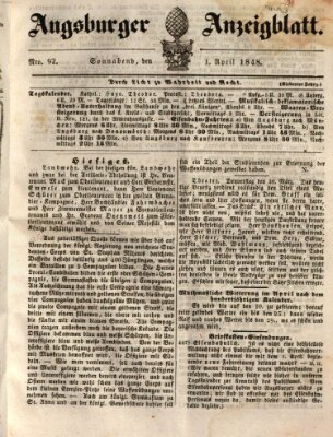 Augsburger Anzeigeblatt Samstag 1. April 1848