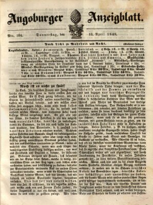 Augsburger Anzeigeblatt Donnerstag 13. April 1848