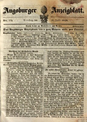 Augsburger Anzeigeblatt Dienstag 27. Juni 1848