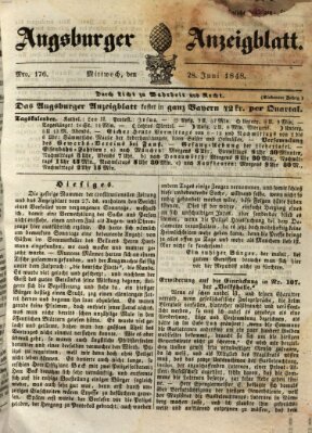 Augsburger Anzeigeblatt Mittwoch 28. Juni 1848