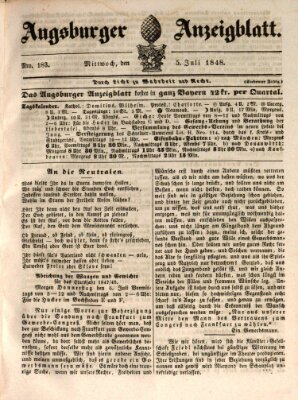 Augsburger Anzeigeblatt Mittwoch 5. Juli 1848