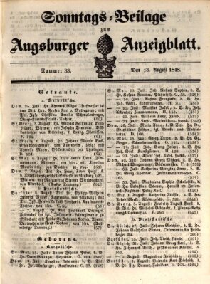 Augsburger Anzeigeblatt Sonntag 13. August 1848