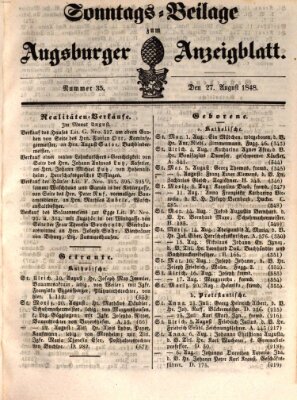 Augsburger Anzeigeblatt Sonntag 27. August 1848