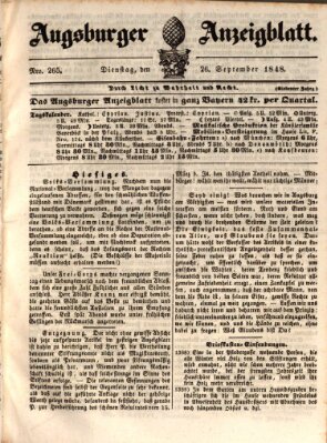 Augsburger Anzeigeblatt Dienstag 26. September 1848