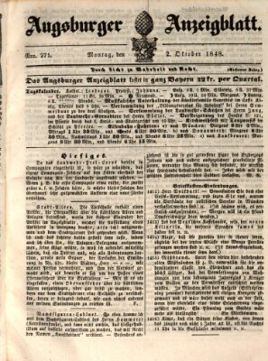 Augsburger Anzeigeblatt Montag 2. Oktober 1848