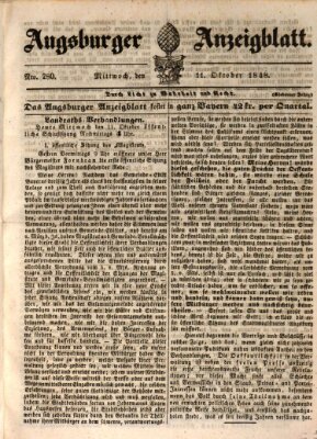 Augsburger Anzeigeblatt Mittwoch 11. Oktober 1848