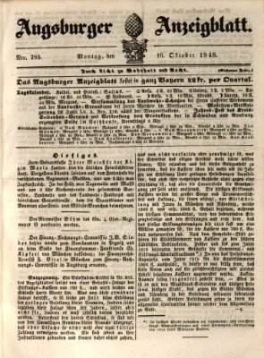 Augsburger Anzeigeblatt Montag 16. Oktober 1848