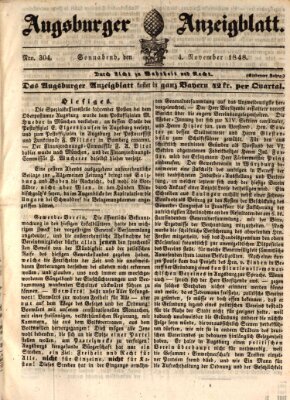 Augsburger Anzeigeblatt Samstag 4. November 1848