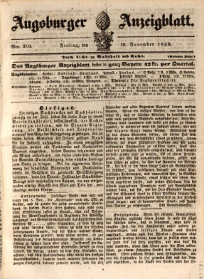 Augsburger Anzeigeblatt Freitag 10. November 1848