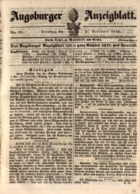 Augsburger Anzeigeblatt Dienstag 21. November 1848