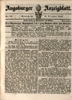 Augsburger Anzeigeblatt Mittwoch 22. November 1848