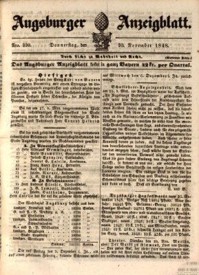 Augsburger Anzeigeblatt Donnerstag 30. November 1848