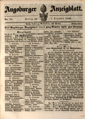 Augsburger Anzeigeblatt Freitag 1. Dezember 1848