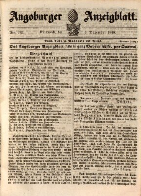 Augsburger Anzeigeblatt Mittwoch 6. Dezember 1848