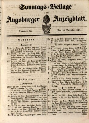 Augsburger Anzeigeblatt Sonntag 10. Dezember 1848